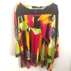 Ali Miles Women’s Colorful Abstract Print Tunic Top 3/4 Sleeve Size 2X Artsy